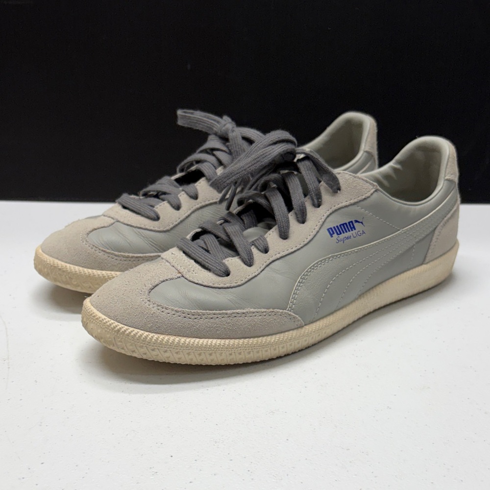 Puma Super Liga Suede & Leather Men's Sneakers - Gray with Cream Sole US9